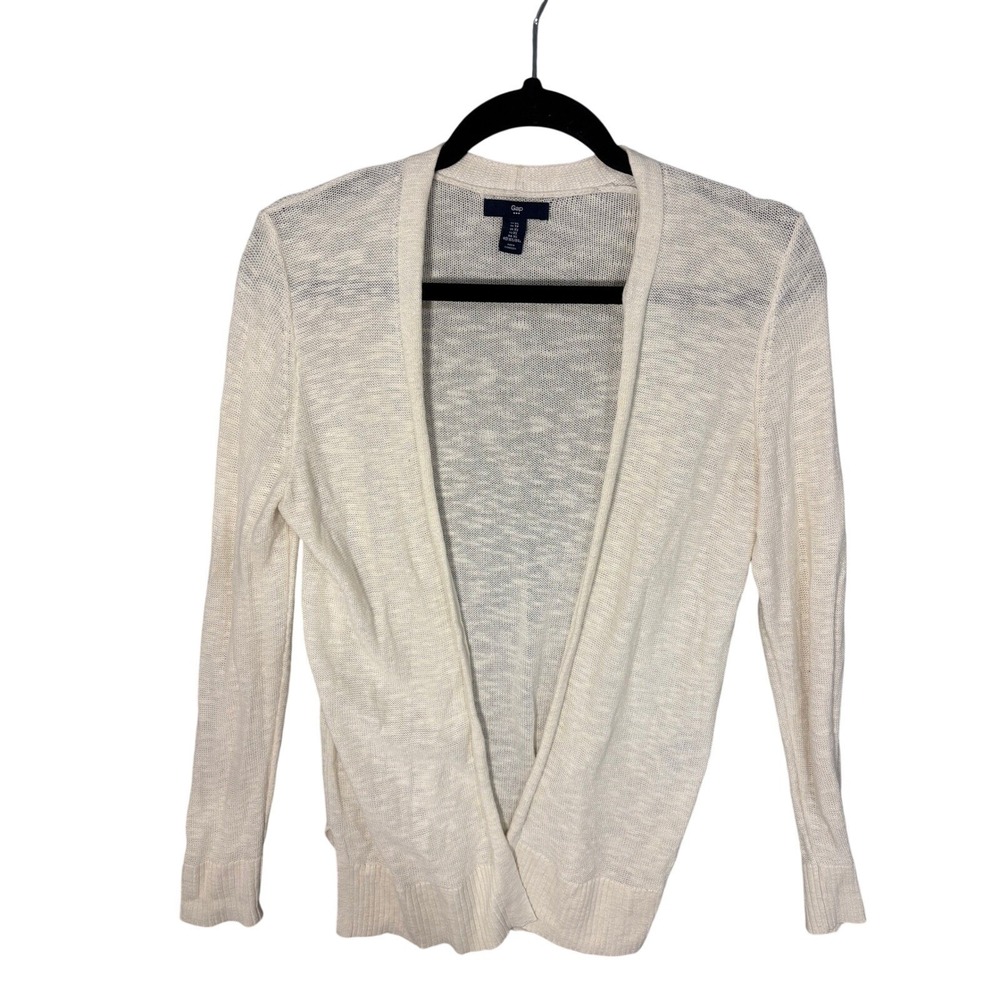 Gap Cardigan Sweater‎ Womens XS Cream Open Front Long Sleeve Lightweight Knit